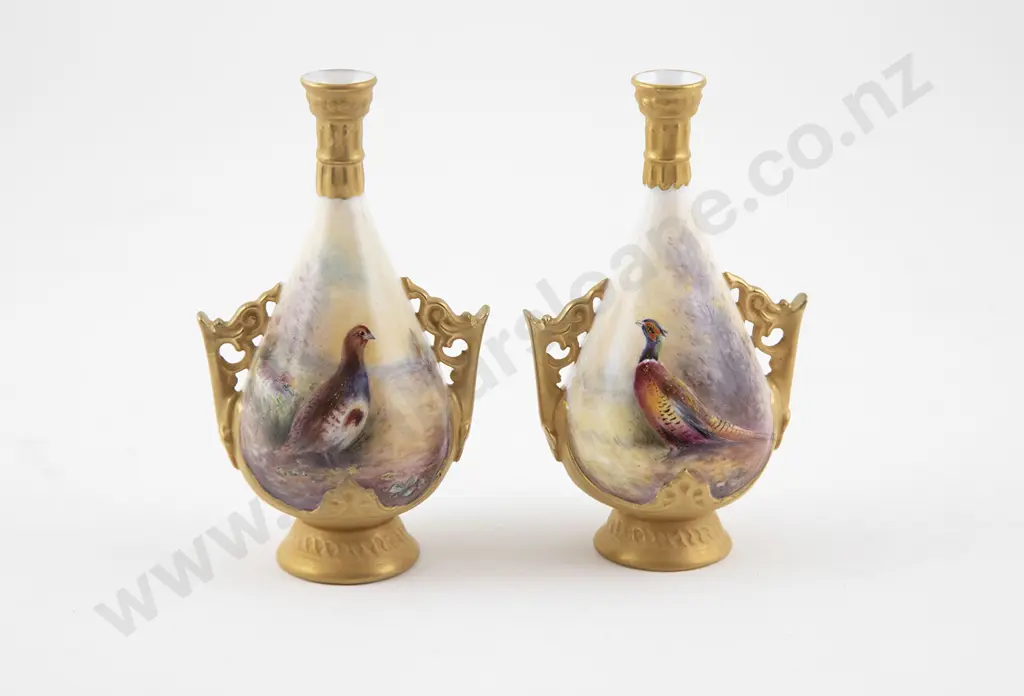 Pair Royal Worcester Miniature Specimen Vases Image 1++