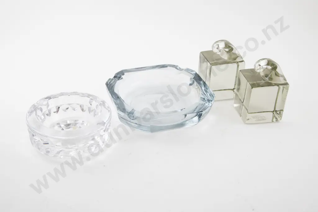Pair Finnish Glass Cube Bookends together with Kosta heavy glass ashtray and other (chips) 10cm height Image 1++