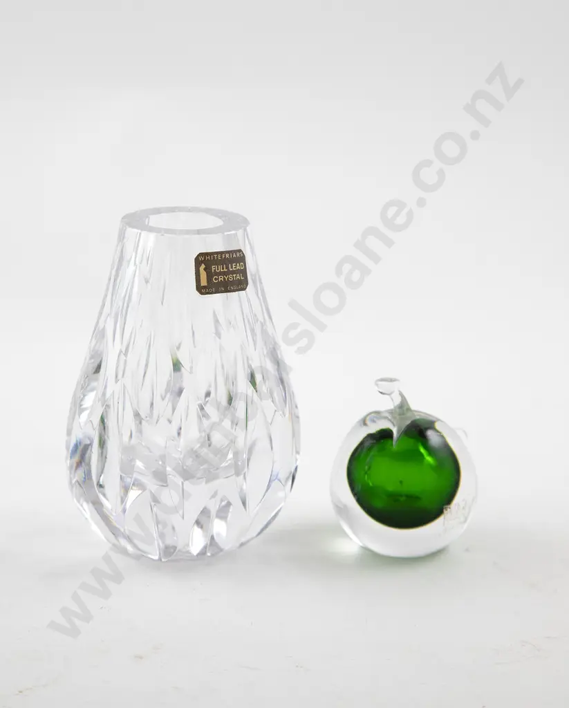 Whitefriars Lead Crystal Bud Vase and Kosta 'apple' scent flask 11.5cm Image 1++