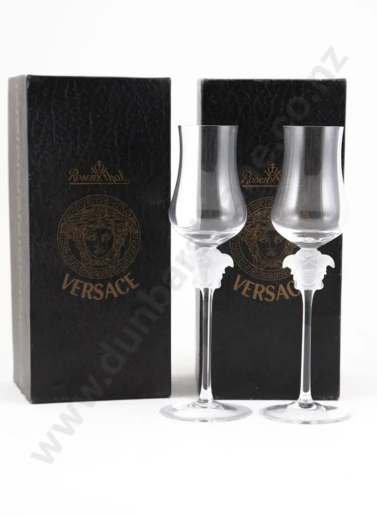 Pair Boxed Rosenthal Gianni Versace Designed Wine Glasses Image 1++