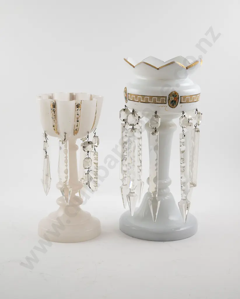 Two Vict White Opaque Glass Lustres Image 1++