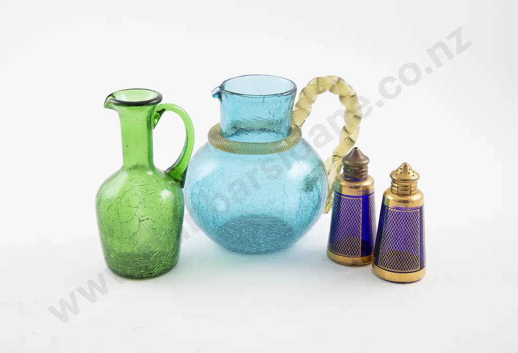 Victorian Blue Crackle Glass Jug Image 1++