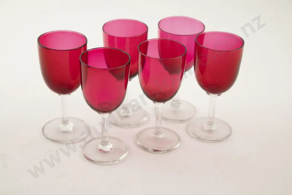 Six Victorian Cranberry Wine Glasses Image 1++