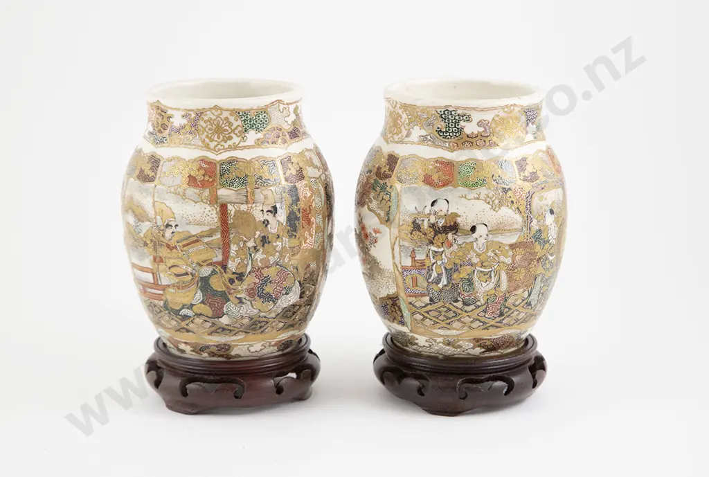 Pair Japanese Satsuma Ovoid Vases Image 1++