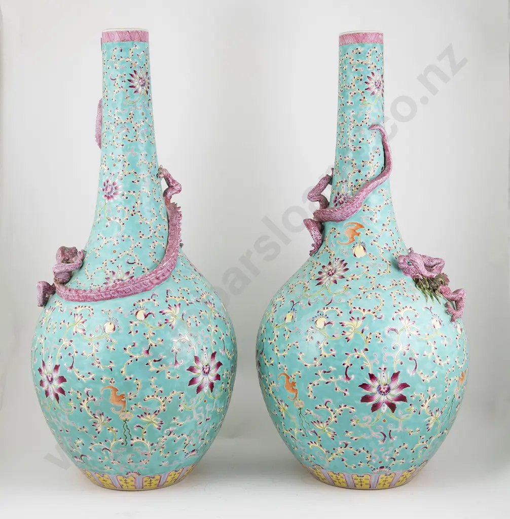 Pair Large C20th Chinese Famille Rose Vases Image 1++