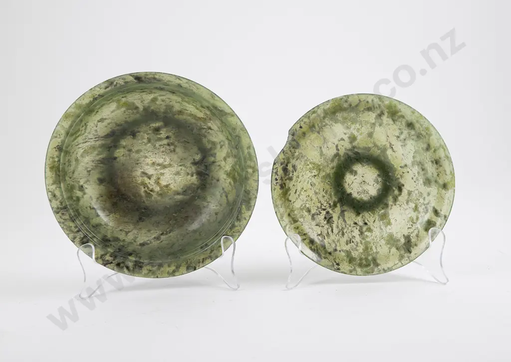 Two Chinese Spinach Jade Bowls Image 1++
