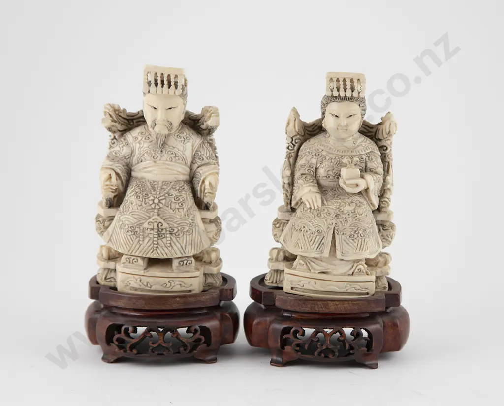 Pair Carved Ivory Emperor & Empress Figures Image 1++