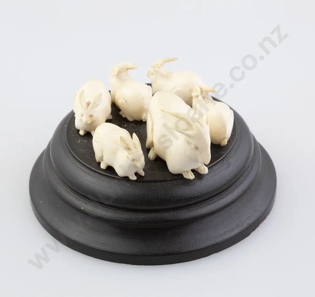 Six Small Carved Ivory Rabbits Image 1++