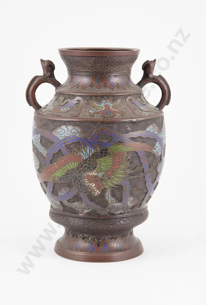 C19th Chinese Bronze & Champleve Vase Image 1++