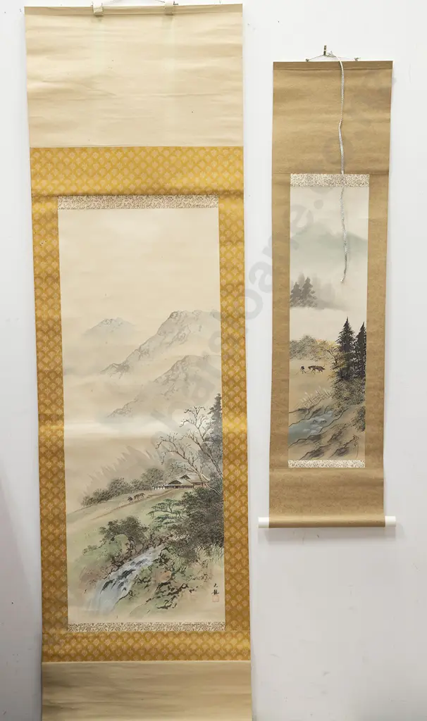 Five Various Japanese Okimono Scroll Paintings Image 1++