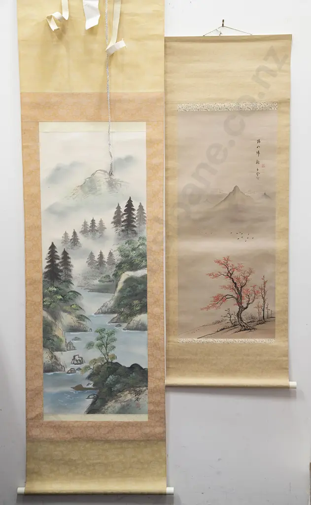 Five Various Japanese Okimono Scroll Paintings Image 1++