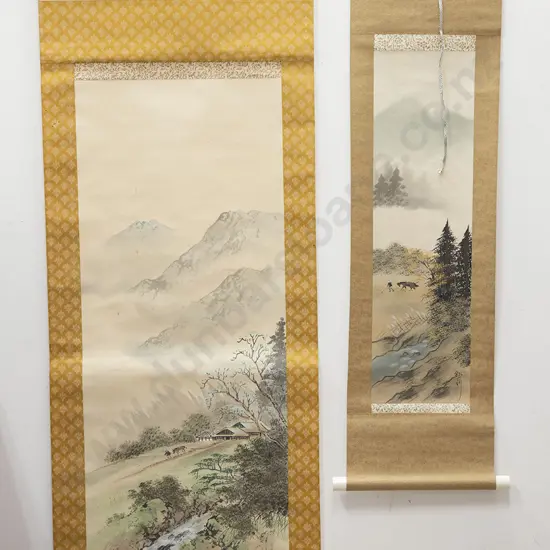 Five Various Japanese Okimono Scroll Paintings