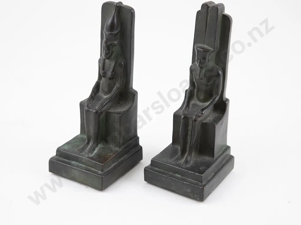 Pair Of Bronze Seated Egyptian God Bookends Image 1++