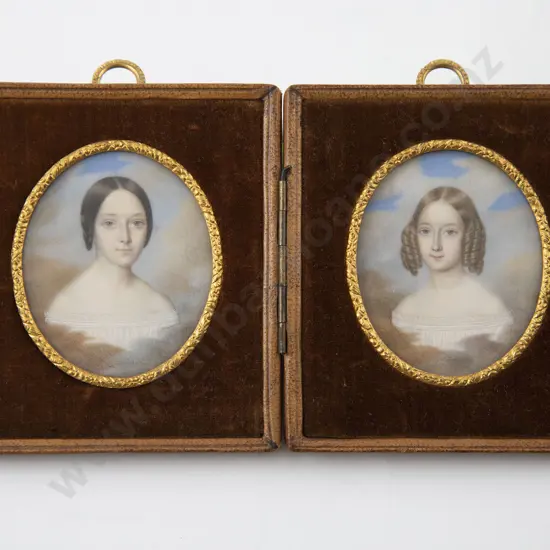 Cased Pair Of Miniatures Of Sisters Thomine & Aliette