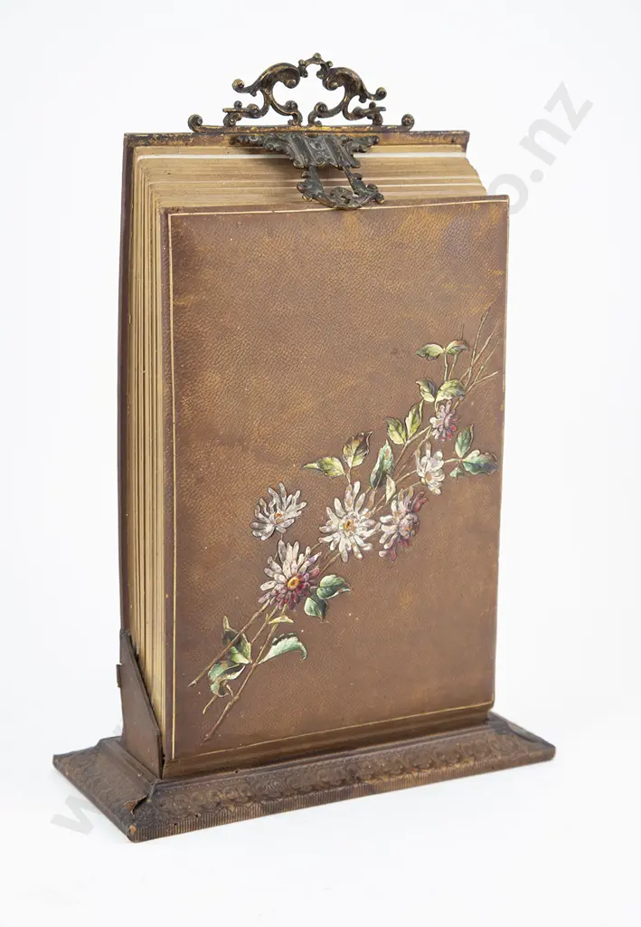 Vict Morocco Leather & Floral Painted Photo Album Image 1++