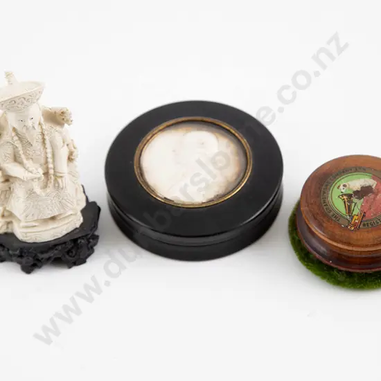 C19th Ebonised Circular Snuff Box