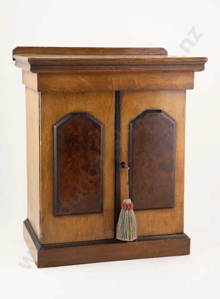 C19th Oak & Burr Totara Collectors Cabinet Image 1++
