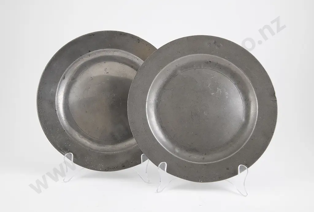 Pair Geo III Pewter Plates Image 1++