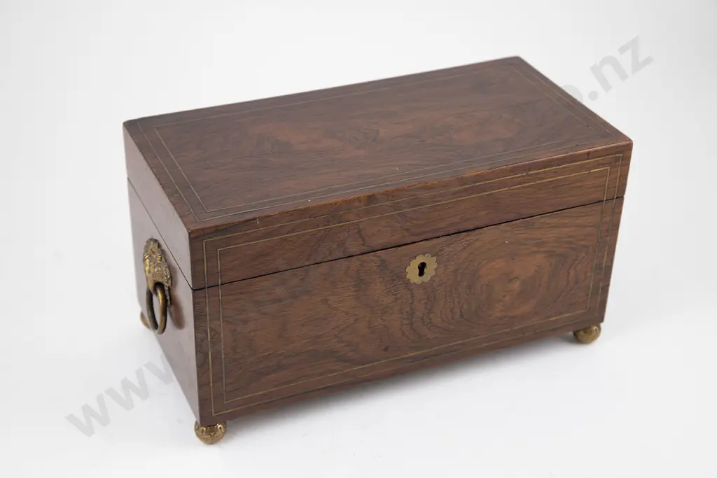 Regency Rosewood & Brass Inlaid Tea Caddy Image 1++