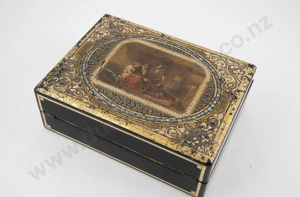 C19th Black Lacquered Portable Writing Box Image 1++