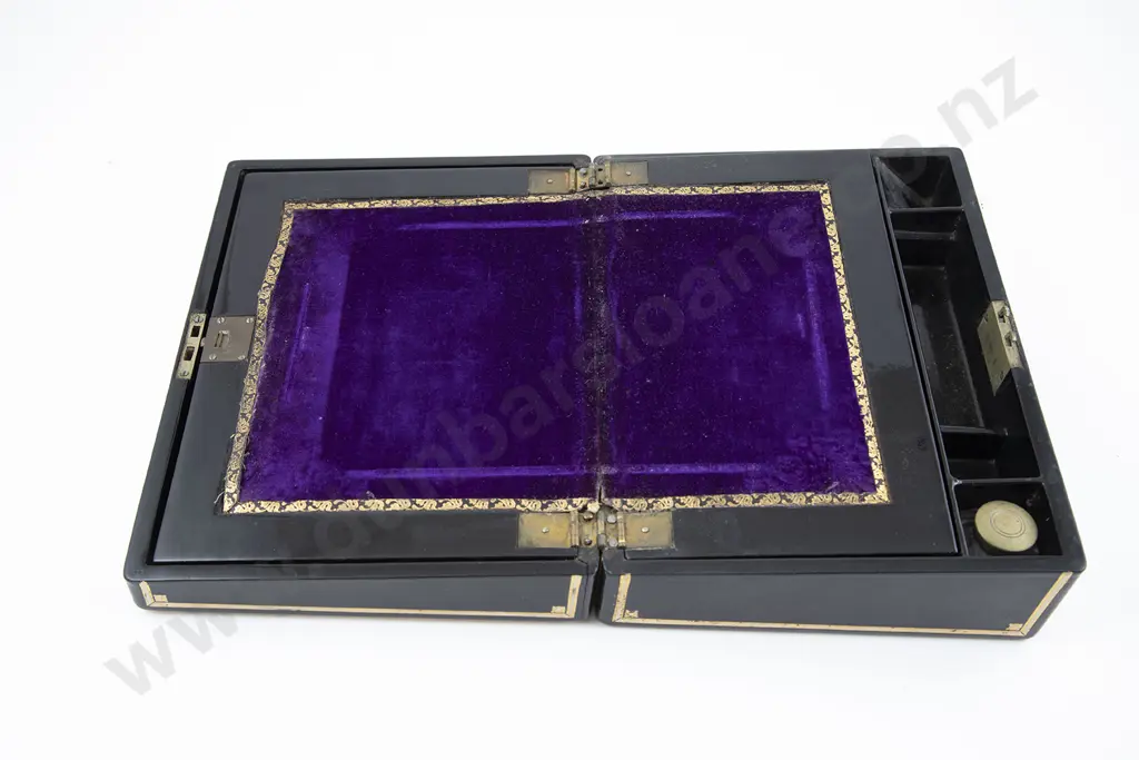 C19th Black Lacquered Portable Writing Box Image 1++
