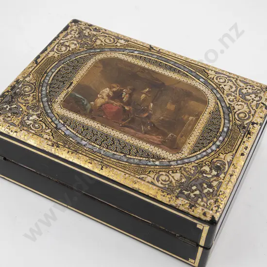 C19th Black Lacquered Portable Writing Box