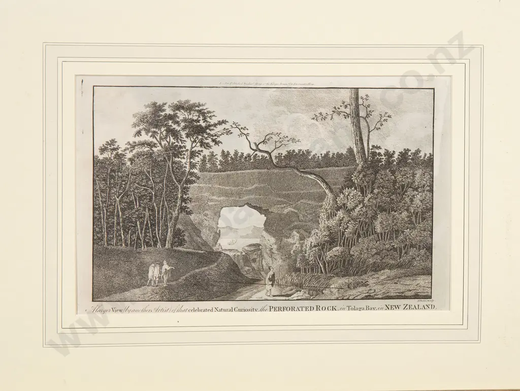 Engraving - A larger View (by another Artist) of that celebrated Natural Curiosity the Perforated Rock in Tolaga Bay in New Zealand Image 1++