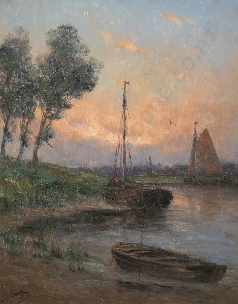 Romain Steppe (Dutch) - Fishing Vessels at Dusk Image 1++