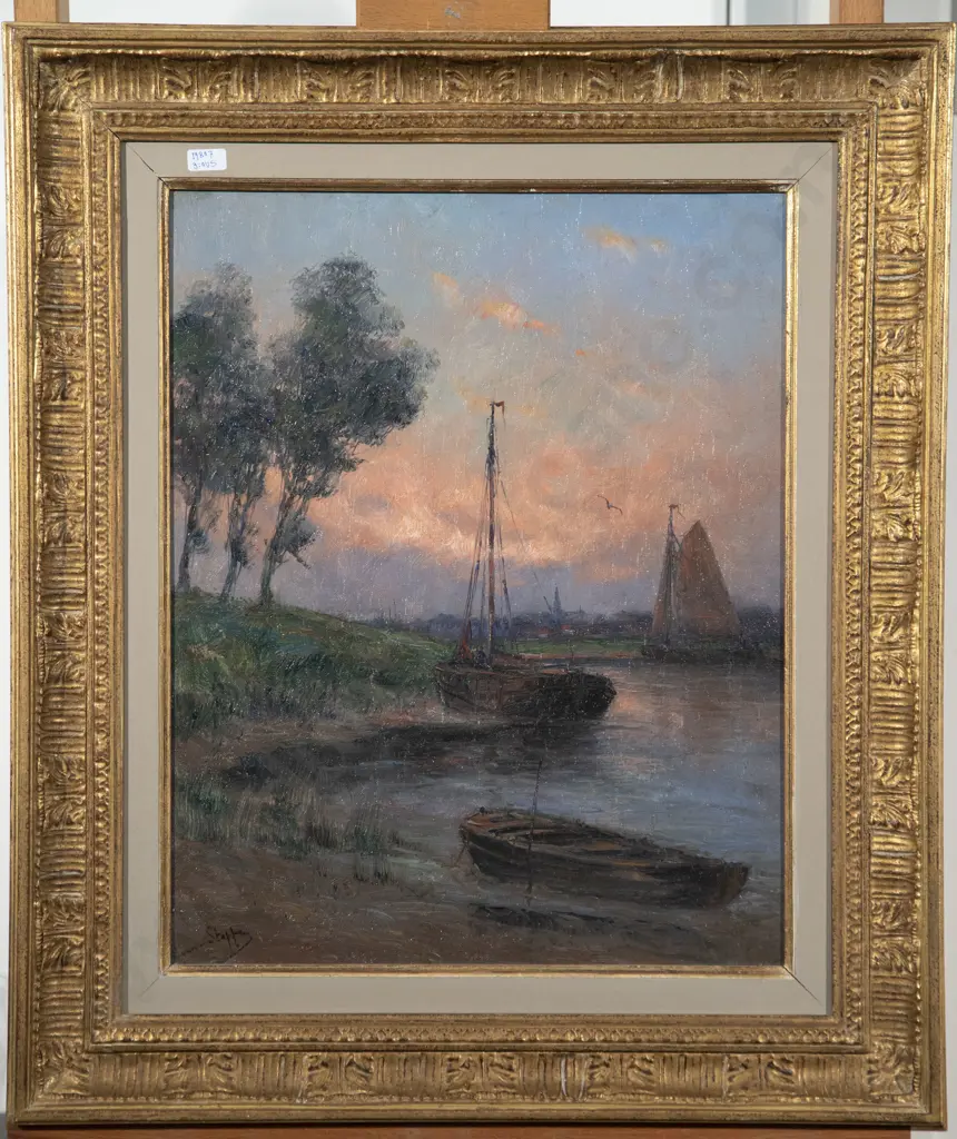 Romain Steppe (Dutch) - Fishing Vessels at Dusk Image 1++