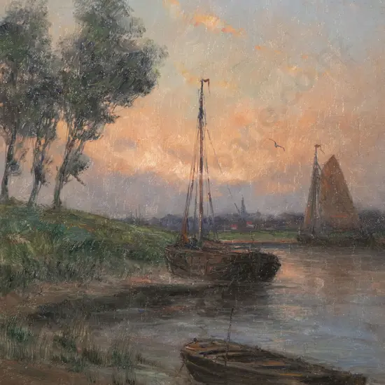 Romain Steppe (Dutch) - Fishing Vessels at Dusk