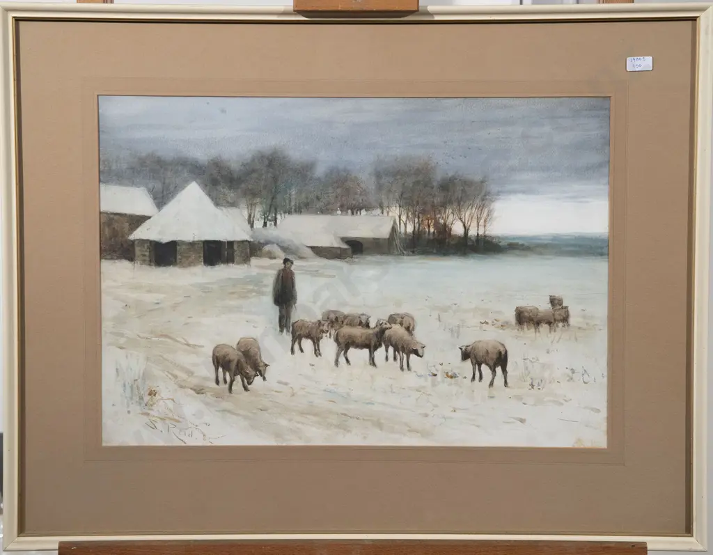S Reid - Shepherd with Grazing Sheep Image 1++