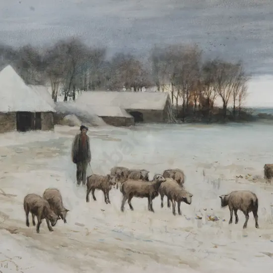 S Reid - Shepherd with Grazing Sheep