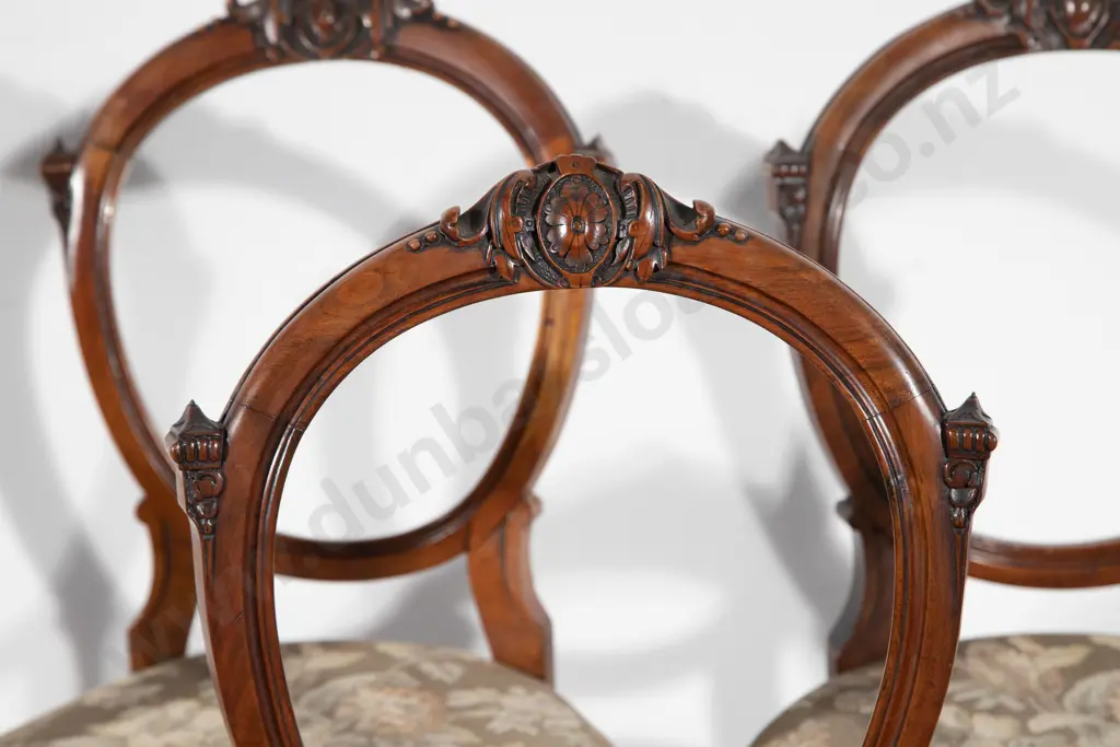 Set of Six Victorian Walnut Balloon Back Dining Chairs Image 1++