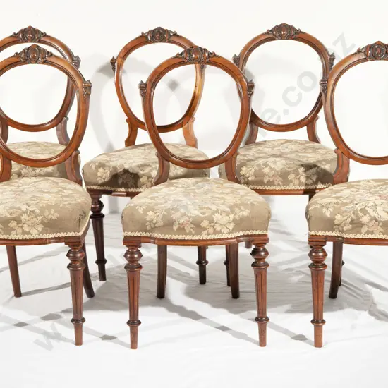 Set of Six Victorian Walnut Balloon Back Dining Chairs