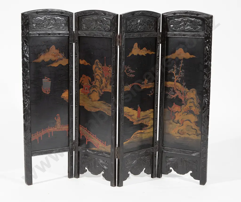 Japanese Ebonised Four Panel Folding Screen Image 1++