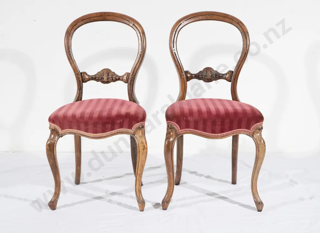 Pair Victorian Walnut Ballon Back Dining Chairs Image 1++