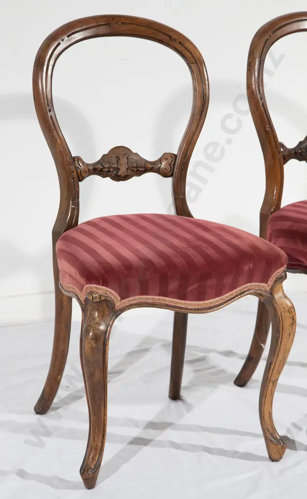 Pair Victorian Walnut Ballon Back Dining Chairs Image 1++