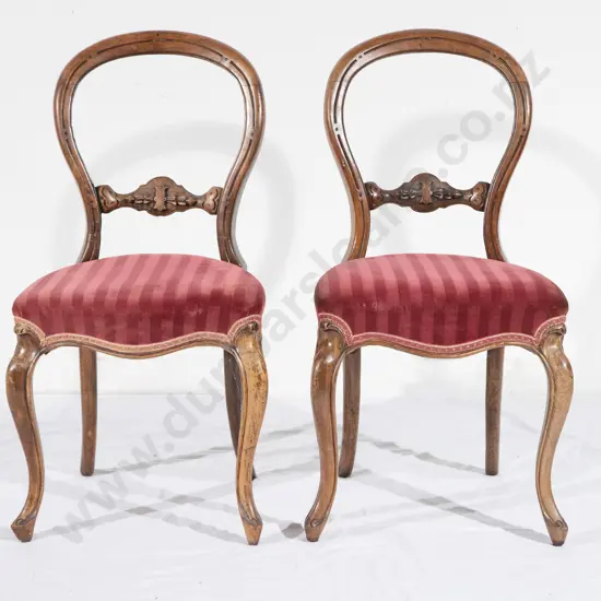 Pair Victorian Walnut Ballon Back Dining Chairs