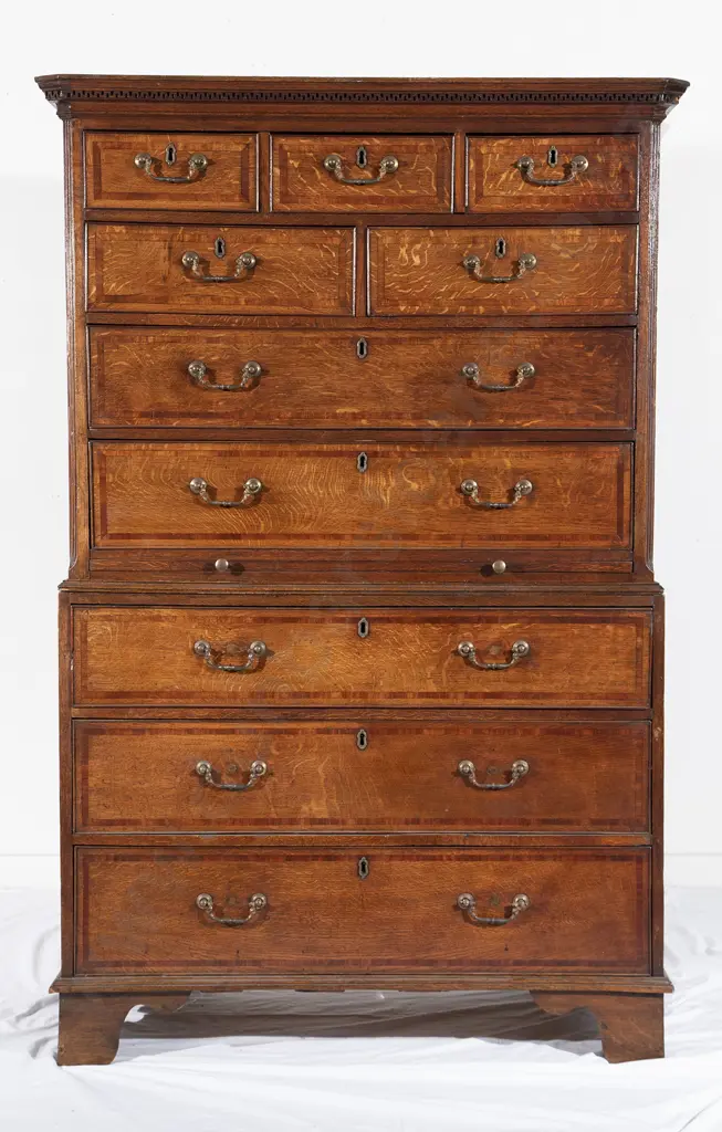 Geo III Oak and Rosewood Crossbanded Chest on Chest Image 1++