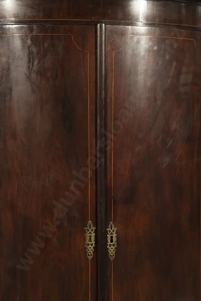 Regency Mahogany and Inlaid Bow Front Hanging Corner Cupboard Image 1++