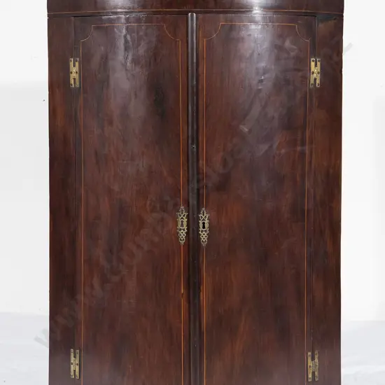 Regency Mahogany and Inlaid Bow Front Hanging Corner Cupboard