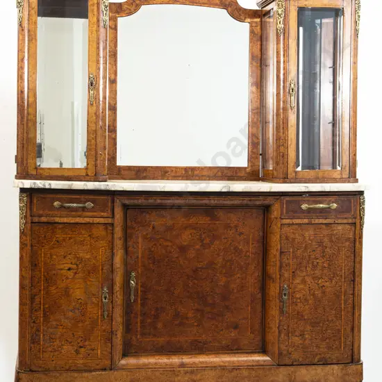 Fine European Burr Walnut and Inlaid Marble Top Sideboard
