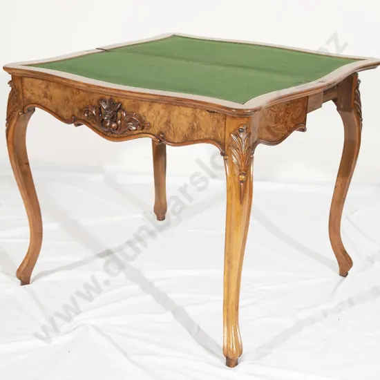 Victorian Burr Walnut Serpentine Fold Over Card Table