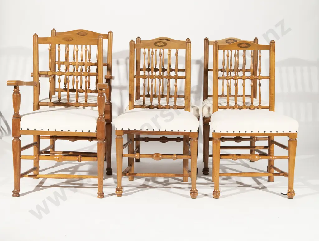 Set of Eight C19th Lancashire Satinwood Dining Chairs Image 1++