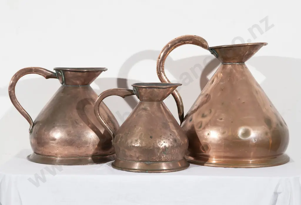 Set Three Victorian Graduated Copper Jug Measures Image 1++