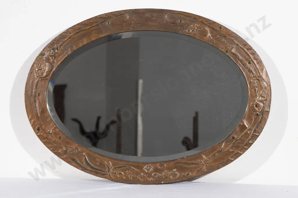 Arts & Crafts Oval Copper Framed Wall Mirror Image 1++