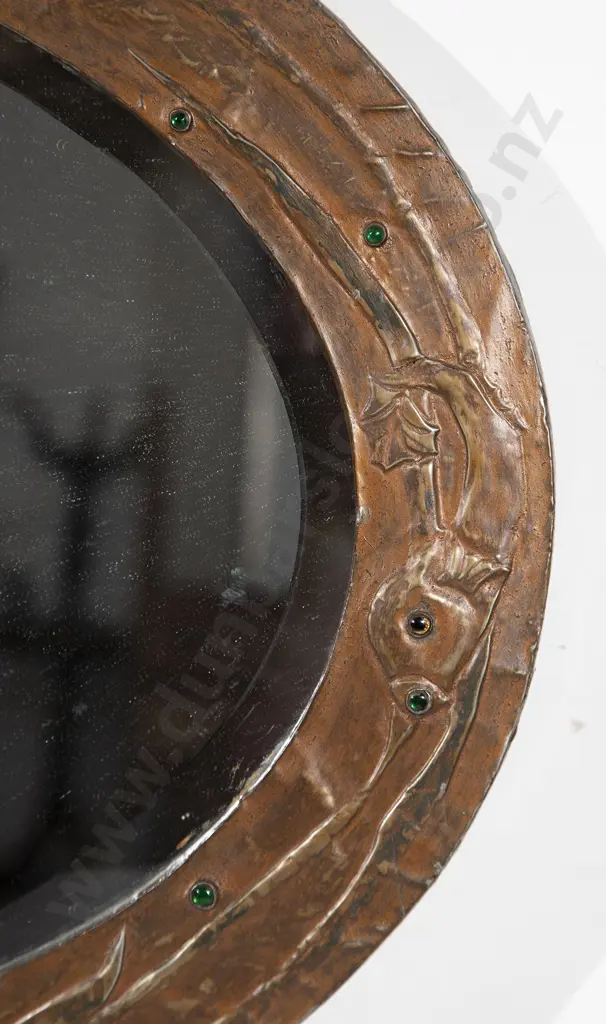 Arts & Crafts Oval Copper Framed Wall Mirror Image 1++