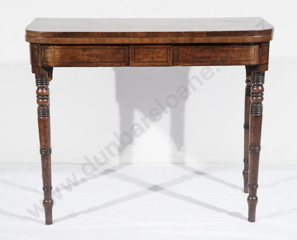 Regency Mahogany & Ebony Inlaid D Shaped Foldover Card Table Image 1++