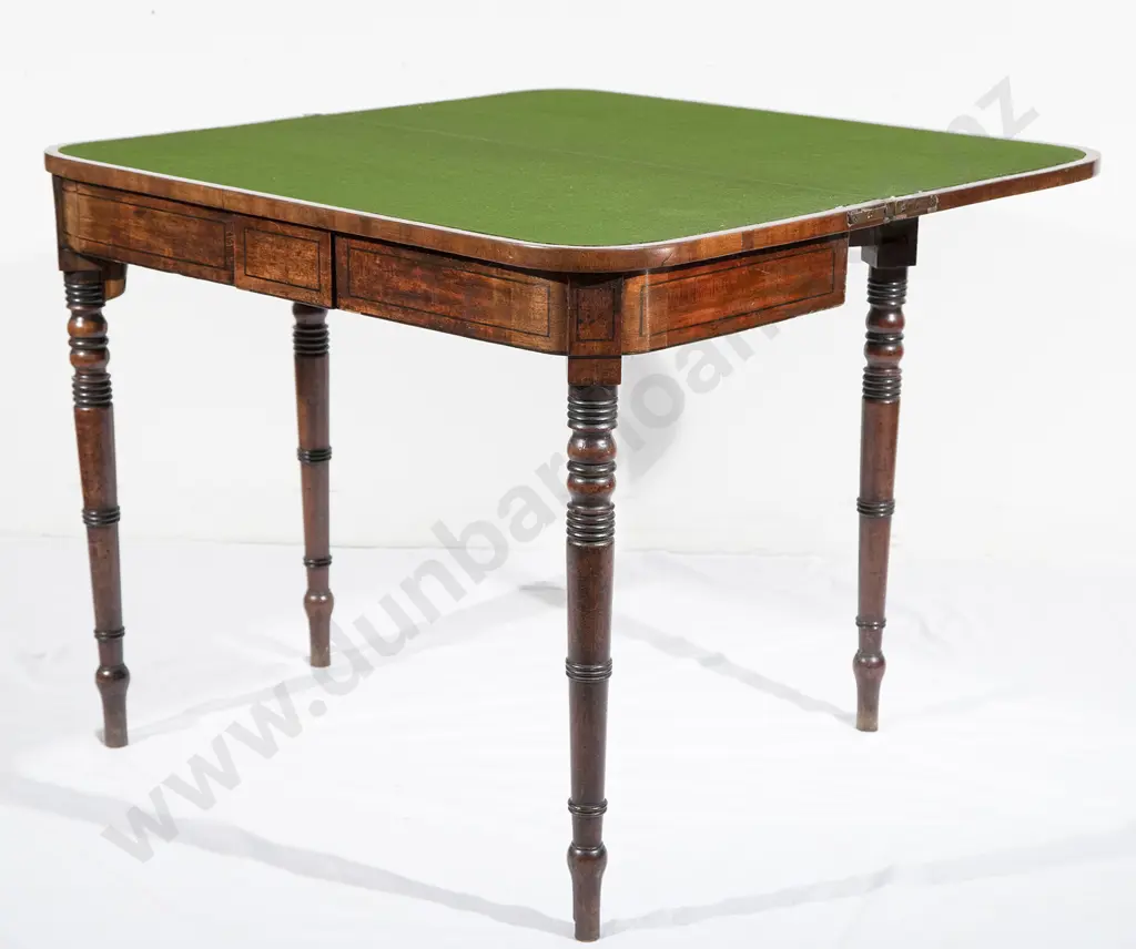 Regency Mahogany & Ebony Inlaid D Shaped Foldover Card Table Image 1++