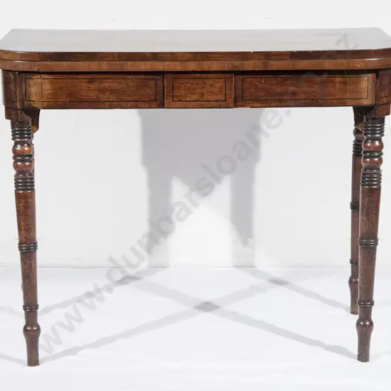Regency Mahogany & Ebony Inlaid D Shaped Foldover Card Table